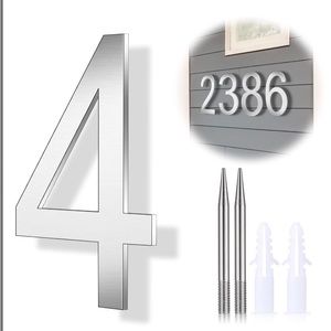 Modern #4 house number in stainless steel 8 inches tall NIB